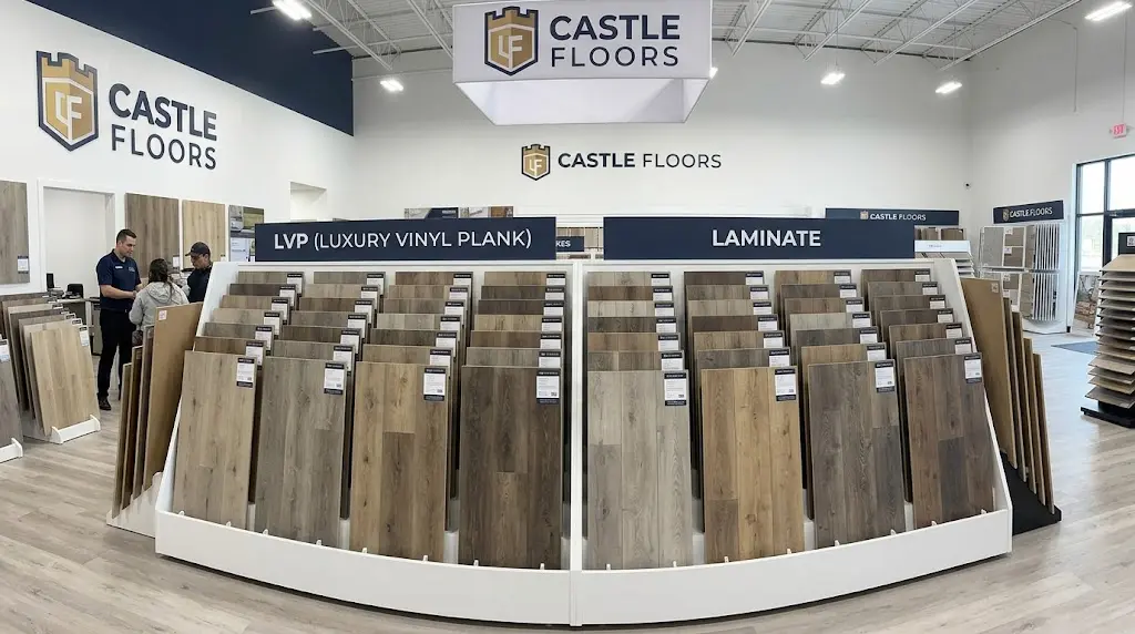 Castle Floors Mesa Arizona showroom with LVP and laminate flooring displays for side-by-side comparison